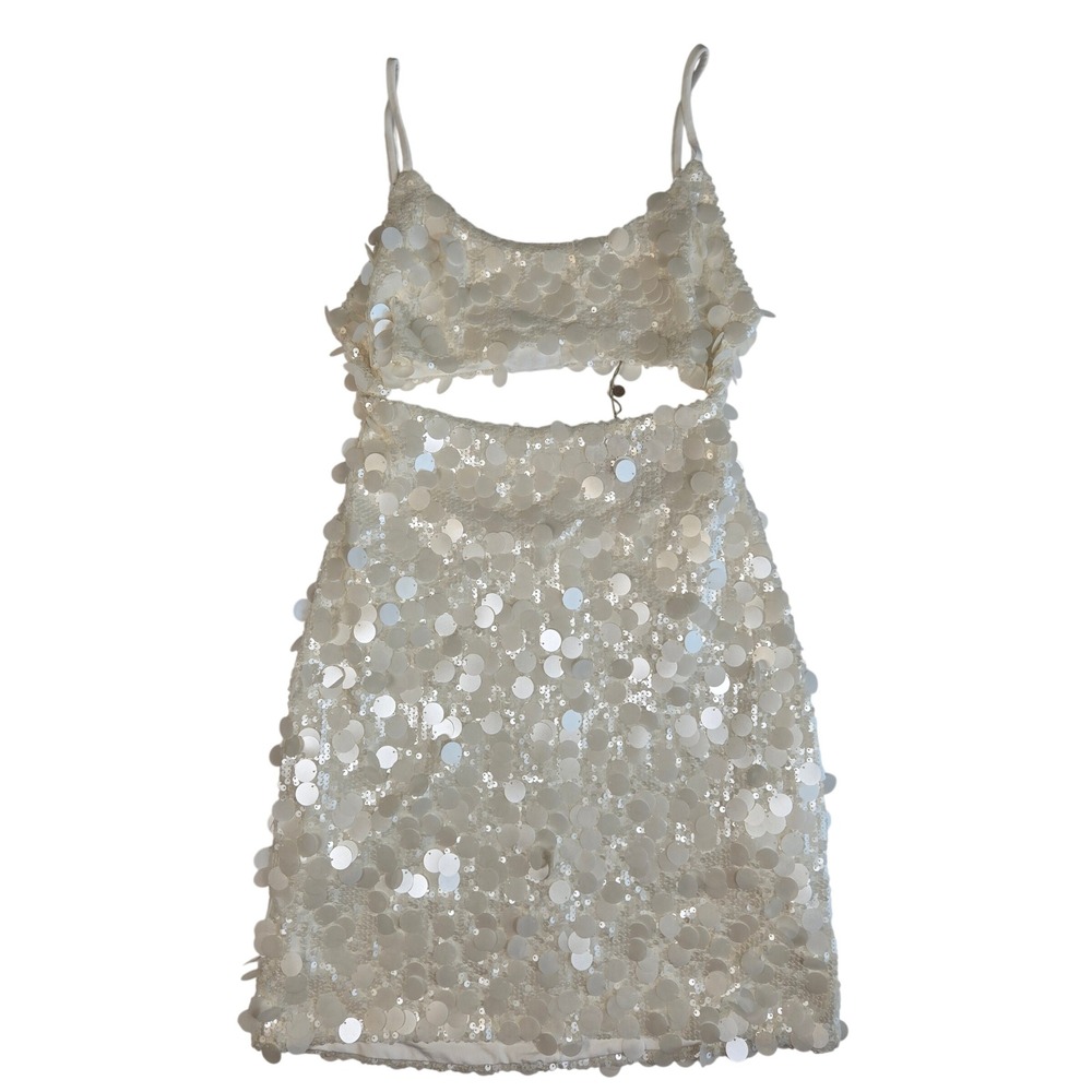 Meshki White Sequin Mini Dress with Cutout - Picture 2 of 14